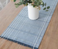 Easton Blueberry Check Table Runner with Fringe Edge
