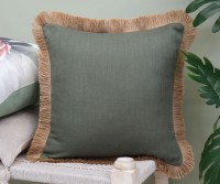 Bacchus Sage Green Linen Cushion - Jute Fringe