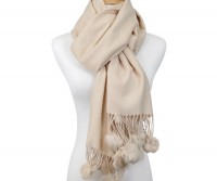 Clementine Oatmeal Fur PomPom Scarf