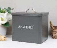 Sewing Box Retro Enamel Storage Tin - Charcoal