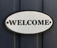 Welcome Cast Iron Sign - White
