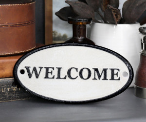 Welcome Cast Iron Sign - White