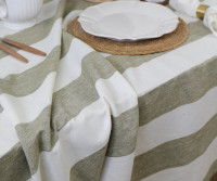 Eltham Olive Stripe Linen Tablecloth 280cm