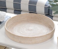 Fraser Round Whitewash Rattan Tray - Small