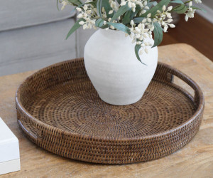 Bayview Round Rattan Tray - Brown