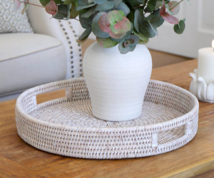 Avalon Round Rattan Tray - Whitewash