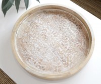 Caruso Whitewash Carved Round Tray