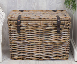 Rochester Rattan Storage Trunk - Blanket Box Antique Grey