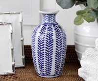 Tall Marina Blue & White Bud Vase
