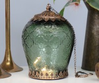 Launceston Laurel Green Glass LED Lantern