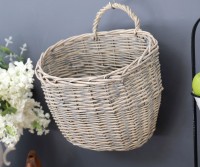 Wicker Wall Basket Antique Grey - Large