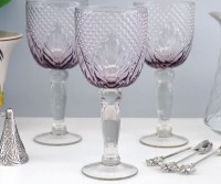 Set 4 Lilac Vintage Style Embossed Wine Glasses
